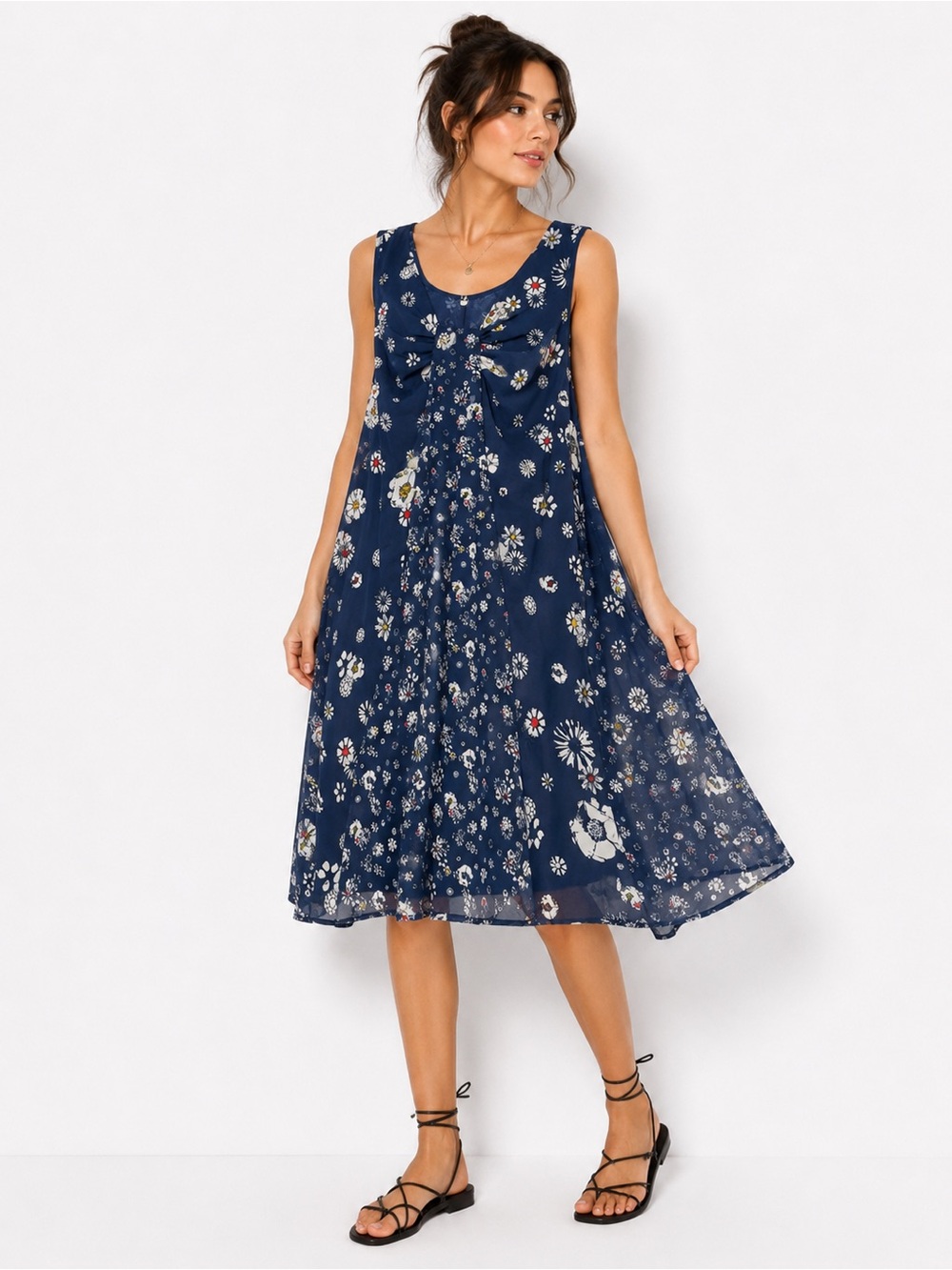 Jason Wu Navy Floral Tie-Front Midi Dress L